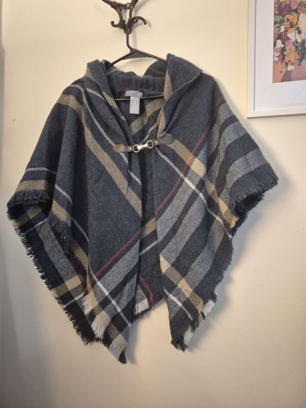 Sears Plaid Poncho Wrap - Gray